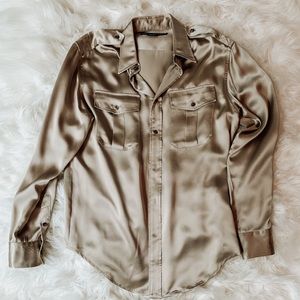 Ralph Lauren silk muted champagne military button up blouse.
